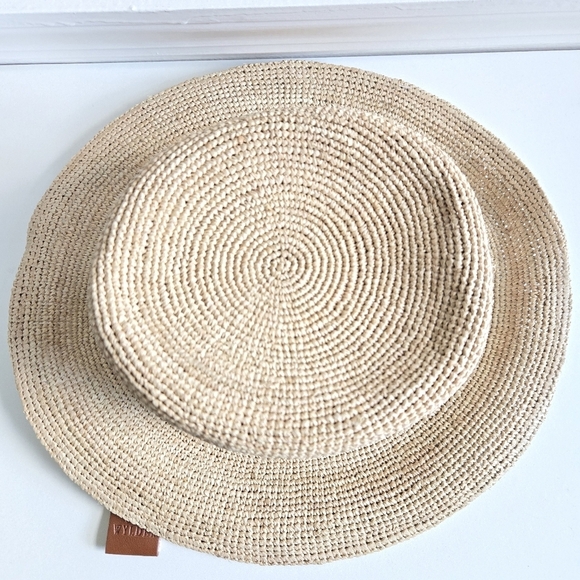 New Wyeth Cassis Natural Tan 100% Raffia Straw Bucket Hat One Size NWT main image 7